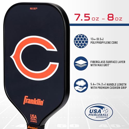 Franklin Sports NFL Chicago Bears Pickleball Paddle - Official NFL Team Rackets - USAP (USAPA) Approved Premium Quality Pickleball Paddles - Authentic Team Logos + Colors
