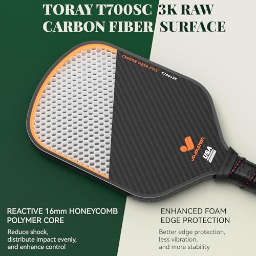 JOJOLEMON Pickleball Paddles Featuring a Raw Carbon Fiber Paddle Face and 16mm Power Polymer Core Pickleball Rackets Designed for Spin and Consistency