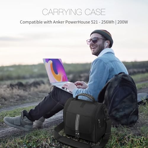 OCXLLEATLY Portable Power Station Carry Case Compatible with Anker PowerHouse 521-256Wh | 200W, Soft Storage Bag for Solar Generator, Charging Cable and Accessories