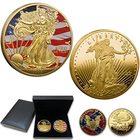 American Fine Gold & Silver Eagle Commemorative Coins, Statue of Liberty Gold Plated Coin Colored Edition Collection Coin 2 Pack (American Eagle Coin)