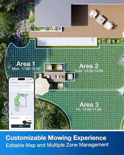 ECOVACS Goat O1000 RTK Robot Lawn Mower, Perimeter Wire Free Vision Robotic Lawnmower for 1/4 Acres Lawn, Automated Mapping, APP Control, 3D Obstacle Avoidance, Zero-Edge Cutting, 8.66 Inches