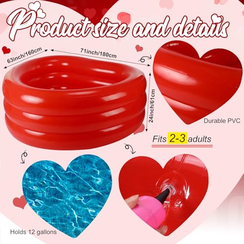 Silipull Giant Red Heart Shaped Inflatable Swimming Pool 71" x 63" x 24" Large Heart Blow up Pool Fits 2-3 Adults for Valentines Wedding Bachelorette Bride Summer Beach Party