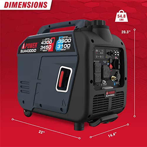 A-iPower 4300-Watt Dual Fuel Portable Inverter Generator, RV Ready Lightweight w/CO Sensor for Backup Home Use, Tailgating & Camping, CARB Compliant (SUA4300iD)