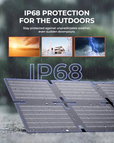 BigBlue 60W Portable Compact Solar Panel with PD 45W USB-C, 20W USB-A, DC Ports for Power Stations, Cellphones, Power Banks, Tablets, IP68 Waterproof, Foldable Camping Solar Charger with Kickstand