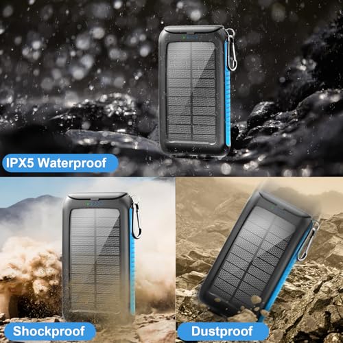Kepswin Solar-Charger-Power-Bank-49800mAh Portable Solar Phone Charger with LED Flashlight/15W Fast Charge USB C Waterproof External Backup Battery Pack for All Cell Phones & Electronic Devices