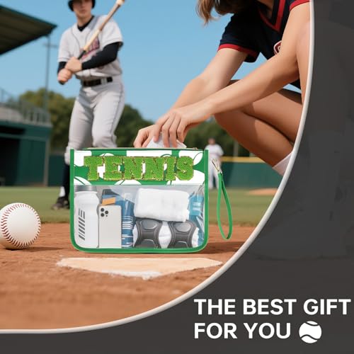 PPeen Tennis Gifts Tennis Bags Accessories for Women Makeup Cosmetic Bags Chenille Letter Clear Zipper Toiletry Pouch