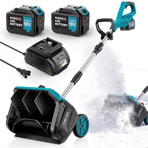 Cordless Snow Shovel with Wheels, 17-Inch Electric Snow Blower, 18V 2x4.5Ah Battery Powered Brushless Motor, 25ft Throwing Distance, Winter Removal Tool for Driveway Sidewalk Patio