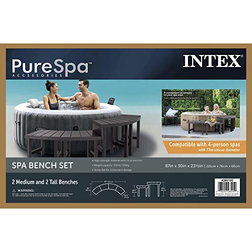 Intex Set of 4 PureSpa Benches, 2 Medium and 2 Tall Bench Accessories Compatible with Inflatable Hot Tub 4 Person Spas (Bench Accessories Only)