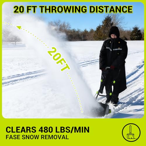 Electric Snow Shovel, 12-Amp Snow Blower 17" Wide & 6" Deep Clearing, Throws Snow 20 FT, Corded Snow Shovel Removal Tool with Adjustable Chute for Driveways, Sidewalks, Patios, Winter Storm Removal
