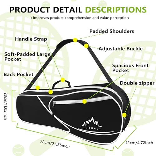 Himal 3 Racquet Tennis Bag With Protective Pad, tennis racket bag for Men Women, Sports enthusiasts of All Ages