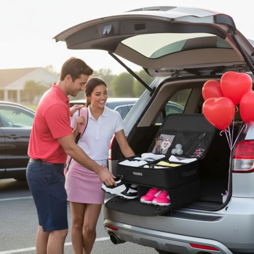 YOREPEK 2 Layer Golf Trunk Organizer, Golf Gifts for Men with Separate Ventilated Compartment for 2 Pair Shoes, Waterproof Car Trunk Locker for Balls, Tees, Clothes, Gloves, Accessories, Golfer gifts