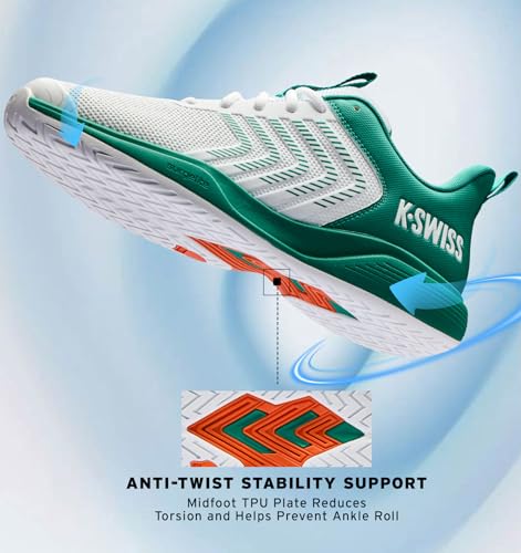 K-Swiss Men's Ultrashot Light Pickleball Tennis Shoe - Lightweight Court Shoes Lateral Movement Stable Support, White/Green 8.5 M