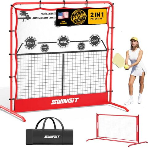 Pickleball Practice Rebounder Net 6FT Mini Pickle Ball Net Portable for Outdoor Driveway Backyard and Indoor Garage 2in1 Trainer for Dink Volley Tennis Practice rebounder (Red)