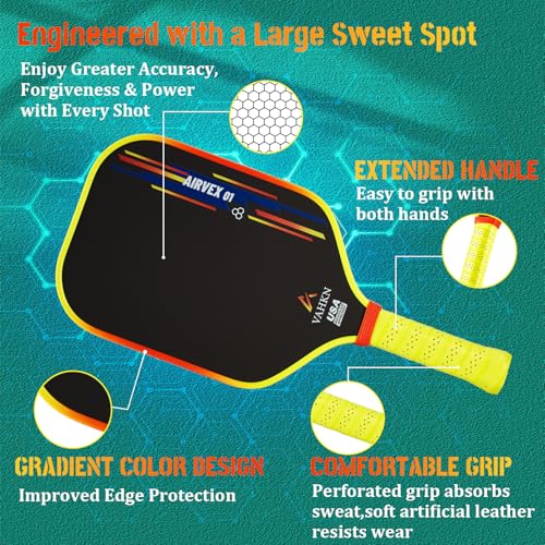 VAHKN Pickleball Paddles - T700 Carbon Fiber Pickleball Paddle - Lightweight & Durable,16mm Polymer Core-High Spin Surface for Power,Precision & Control - for All Skill Levels