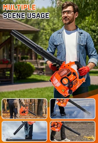 Relxxon Gas Leaf Blower 26cc Handheld, Powerful 2-Cycle Engine, 180 MPH 380 CFM, Lightweight Quick-Start for Lawn Care, Yard Debris & Light Snow (RX1869)