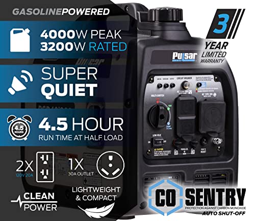 Pulsar PGD40ISCO Ultra Light Quiet 4000W Portable Gas Inverter Generator, white