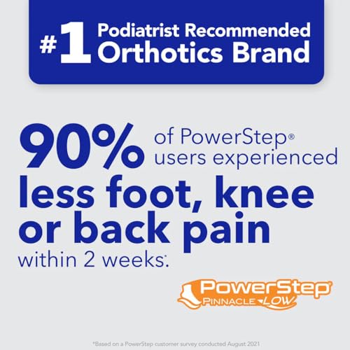 PowerStep Pinnacle Low, PowerStep Insoles, Flat Feet, Plantar Fasciitis Relief, Overpronation, Arch Support, Heel Pain, All Day Comfort, Pain Relief, Made in USA (Men's 10-10.5 / Women's 12)