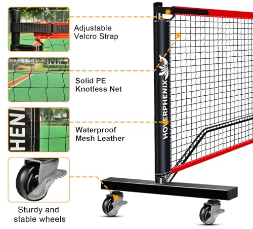 Portable Pickleball Set - Wheeled Net, 4 Fiberglass Paddles, 8 Balls, Court Marking Kit, Carry Bag