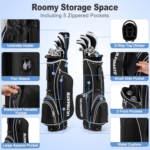 Tangkula 10 Pieces Men's Complete Golf Clubs Set Right Hand, Includes 460cc Alloy #1 Driver & #3 Fairway Wood & #4 Hybrid & #6/#7/#8/#9/#P Irons & Putter, Golf Club Set, Black