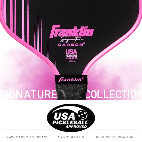 Franklin Sports Pro Pickleball Paddles - Signature Carbon Series -T700 Carbon Fiber Surface - USA Pickleball (USAPA) Tournament Approved - 13mm Polypropylene Core - Pink