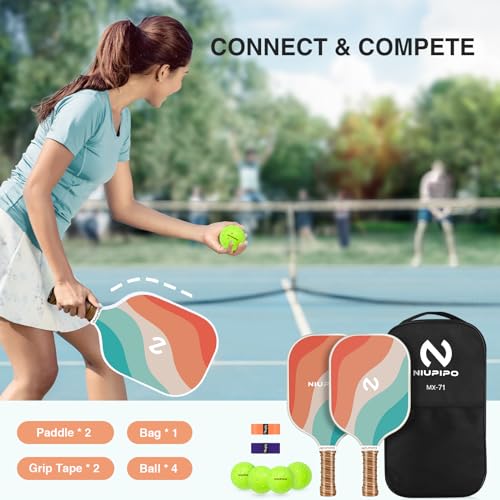 Niupipo Pickleball Paddles, Carbon Fiber Pickleball Paddle Set of 2 with Larger Sweet Spot, Honeycomb Core, Complete Pickleball Paddle Set for Beginners and Advanced Players