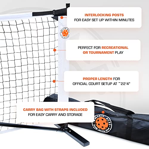 Amazin' Aces Portable Pickleball Net | Regulation Size, White Metal Frame with Tension Strap Net & Carry Bag for Easy Carry