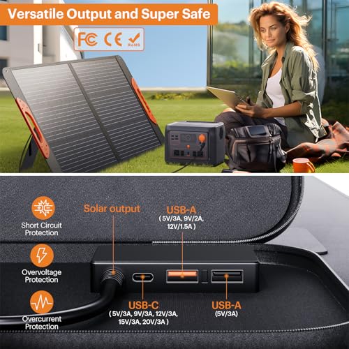 ZOUPW 100W Portable Solar Panel with 5-in-1 Cable,23.5% Efficiency ETFE 20V Foldable Solar Charger for Jackery 300/500/1000V2 &Anker Solix,IP67 Waterproof Offgrid Power for Camping RV Battery Backup