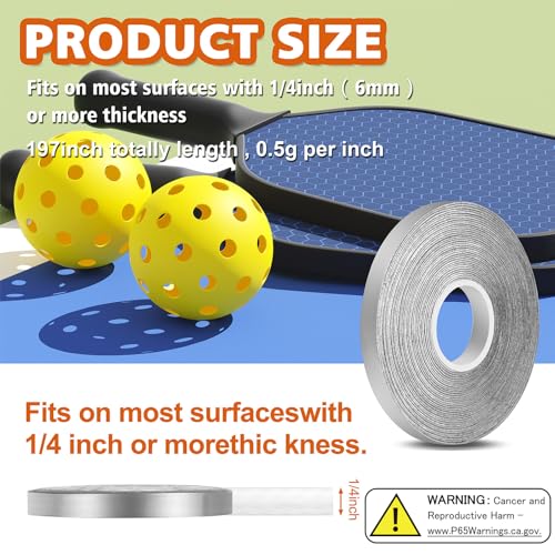 ArlinaL Lead Tape for Pickleball Paddles, Adhesive Pickleball Paddle Weight Lead Tape, 0.5 Grams Per Inch 1/4 × 197 Inch, 5 mil