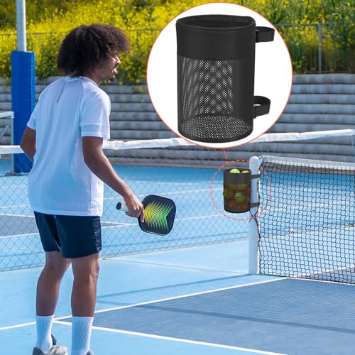 Easecos Pickleball Ball Holder Foldable Storage Mesh Bag for Pickleball Net Post, Large Storage Hanging Bag with Strap for Holding 18 Balls