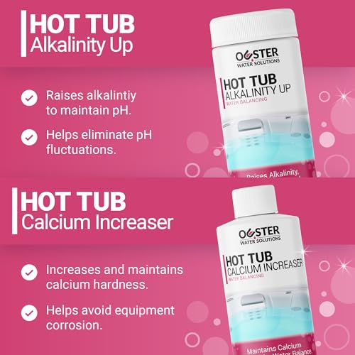 Bio Ouster Hot Tub Water Balancing Kit – Spa pH Up, pH Down, Alkalinity Increaser, Calcium Hardness Increaser & Test Strips – Spa Chemicals Starter Kit for Inflatable & Acrylic Hot Tubs – Made in USA
