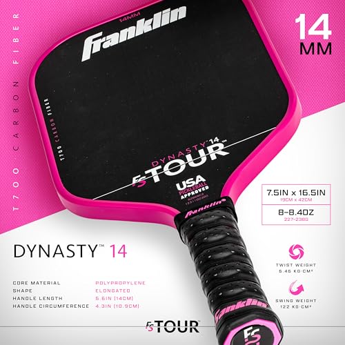 Franklin Sports Pro Pickleball Paddle Set - FS Tour Series Carbon Fiber Pickleball Paddle, Paddle Cover + Paddle Eraser - Official USA Pickleball (USAPA) Approved Paddle Set - Dynasty 14mm Core - Pink