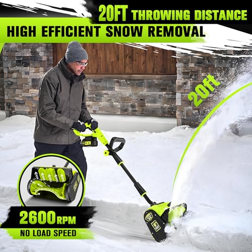 VOTLEMI 40V Cordless Snow Shovel, 13 Inch 4.0Ah Electric Snow Shovel with Directional Plate, Brushless Cordless Snow Blower for Pathway, Patio, Deck, Driveway, Green