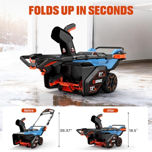 SENIX 60V 21" Auger-propelled Cordless Snow Blower, Steel Auger, 3500W Brushless Motor, Heated Handle,13" Depth, 45FT Throw Distance, LED Lights, 16000mAh Batteries & Dual Port Charger,1200lbs/min