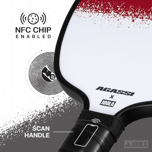 JOOLA GRAF CHAMPION 12mm Pickleball Paddle - Sandblasted Pickleball Racket Surface Increases Spin & Control - Agassi Shape with Extended Sweet Spot - UPA-A Certified - USAP Approved - NFC Chip Enabled