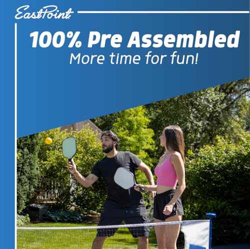 EastPoint Adjustable Pickleball Net - White & Blue, Metal - Fully Pre-Assembled & Portable Pickleball Net - Adjustable 10-22 ft Driveway Mesh for Play Court - Space-Saving Folding Design