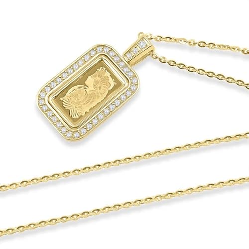 Diamond Pamp 24K Yellow Gold Suisse Bar 1oz-gram Lady Fortuna with 14k yellow gold frame, Diamond Gold Bar Style name 1 Oz Size 22 Inches