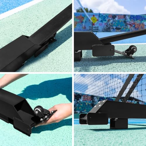 Vermont 360° Freestanding Pickleball Posts [IFP Regulation] – Ultra-Durable, Lightweight & Portable Aluminium Pickleball Paddle Tennis Net Sets (Pickleball Net and Posts, Black, with Weights)