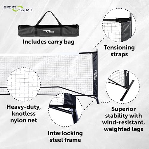 Sport Squad 10' Half-Court Pickleball Net - Easy & Quick Setup - Portable Pickleball Net For Dink & Singles Practice - Durable, Weather-Resistant Frame for Indoor & Outdoor Play - Storage Bag Included