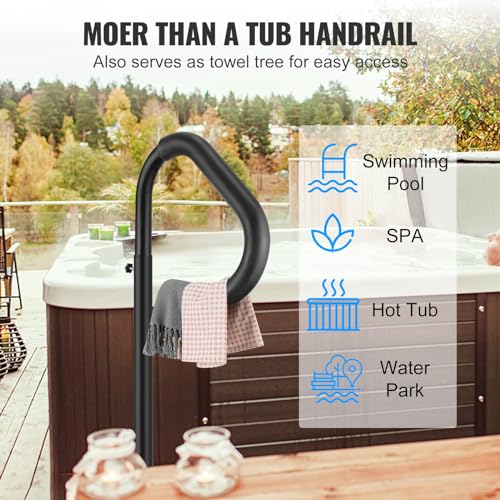 VEVOR Hot Tub Handrail, 360 Rotatable Spa Side Handrail with 48"-63" Adjustable Height, Rust-Proof Aluminum Spa Hot Tub Hand Rail with Slide-Under Mount Base for Indoor & Outdoor, 600LBS Capacity