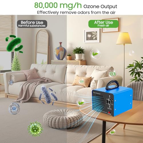 Amgwhhoo Ozone Generator Machine160,000mg/h, High Capacity Ozone Odor Eliminator Removal Air Purifier for Home Car Pet & Basement Odor, Suitable for Spaces up to 7,000 Square Feet, Blue