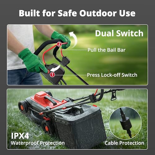 AMERISUN 14-Inch 2IN1 Electric Lawn Mower, 12.5 Amp 1500W Corded Push Mower with 6-Position Height Adjustment, 10-Gallon Grass Catcher & Mulching Kit, Lightweight Lawn Mower for Small to Medium Yards
