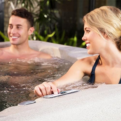 LifeSmart 4-Person Hot Tub with 13 High-Powered Jets & LED Lighting, Square, Taupe - Outdoor Spa w/ 4 Bucket Seats, Pump & Cover, 205-Gallon Water Capacity