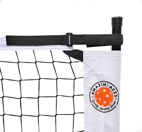 Amazin' Aces Portable Pickleball Net | Regulation Size, White Metal Frame with Tension Strap Net & Carry Bag for Easy Carry