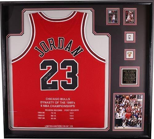 Michael Jordan Autograph Framed Dynasty 3 Jersey Set Uda RARE RARE 110/123 UD - Autographed NBA Jerseys