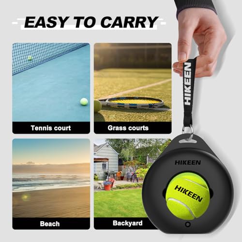 Hikeen Premium Tennis Trainer Rebound with Metal Base,Portable Solo Tennis Trainer Set with 3 Highly Elastic String Balls,Tennis Practice Equipment for Adult Kids an Beginners - Black