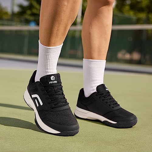 FitVille Wide Pickleball Shoes Men Tennis Racquetball Squash Shoes for Men All Court with Arch Support-Tennis V3(Black, 9 Wide)