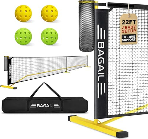 BAGAIL Portable Pickleball Net Set, 22 FT Regulation Size Pickle Ball Net with Ball Collector, Carry Bag, Easy Setup for Outdoor Indoor Driveway - Yellow