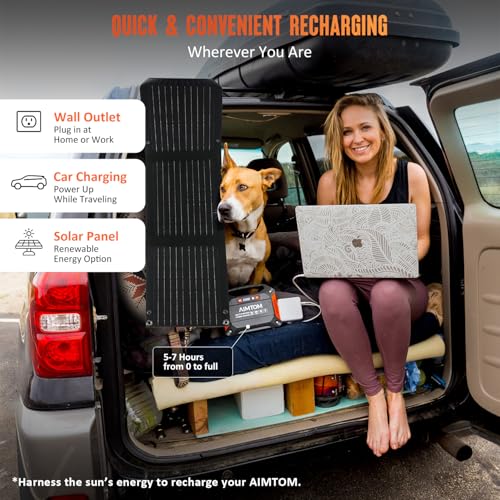 AIMTOM 155Wh Portable Power Station with 30W Solar Panel – 150W Peak/110V AC, 18W USB-C, 2x USB-A & 12V DC – Solar Generator for Camping, Home, RV, Travel & Emergencies