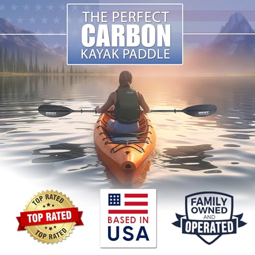 Best Marine and Outdoors Kayak Paddle, Carbon Fiber Shaft & Fiberglass Reinforced Polypropylene Blades, 220cm, 234cm, 250cm, Lightweight Kayak Paddles for Adults (Black, 220 CM)