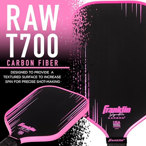 Franklin Sports Pro Pickleball Paddles - Signature Carbon Series -T700 Carbon Fiber Surface - USA Pickleball (USAPA) Tournament Approved - 13mm Polypropylene Core - Pink